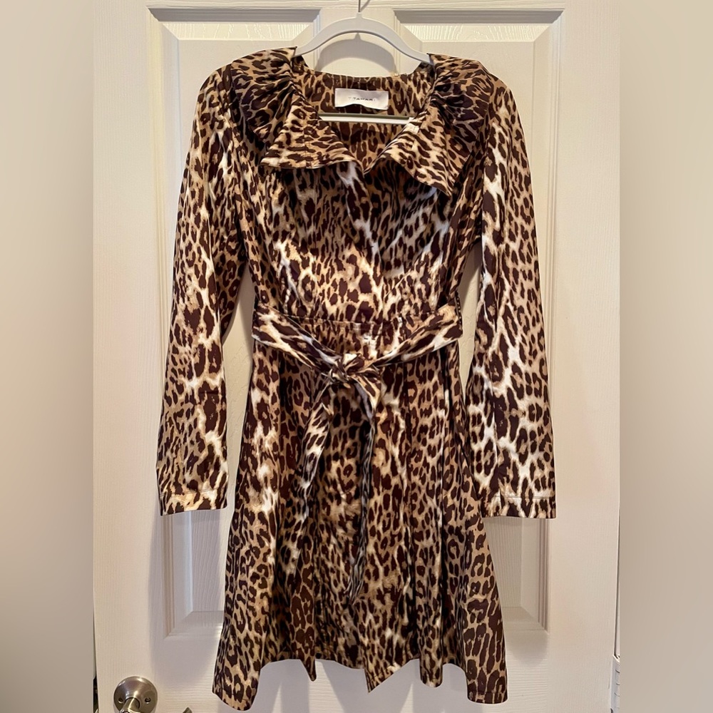 T Tahari leopard print trench coat